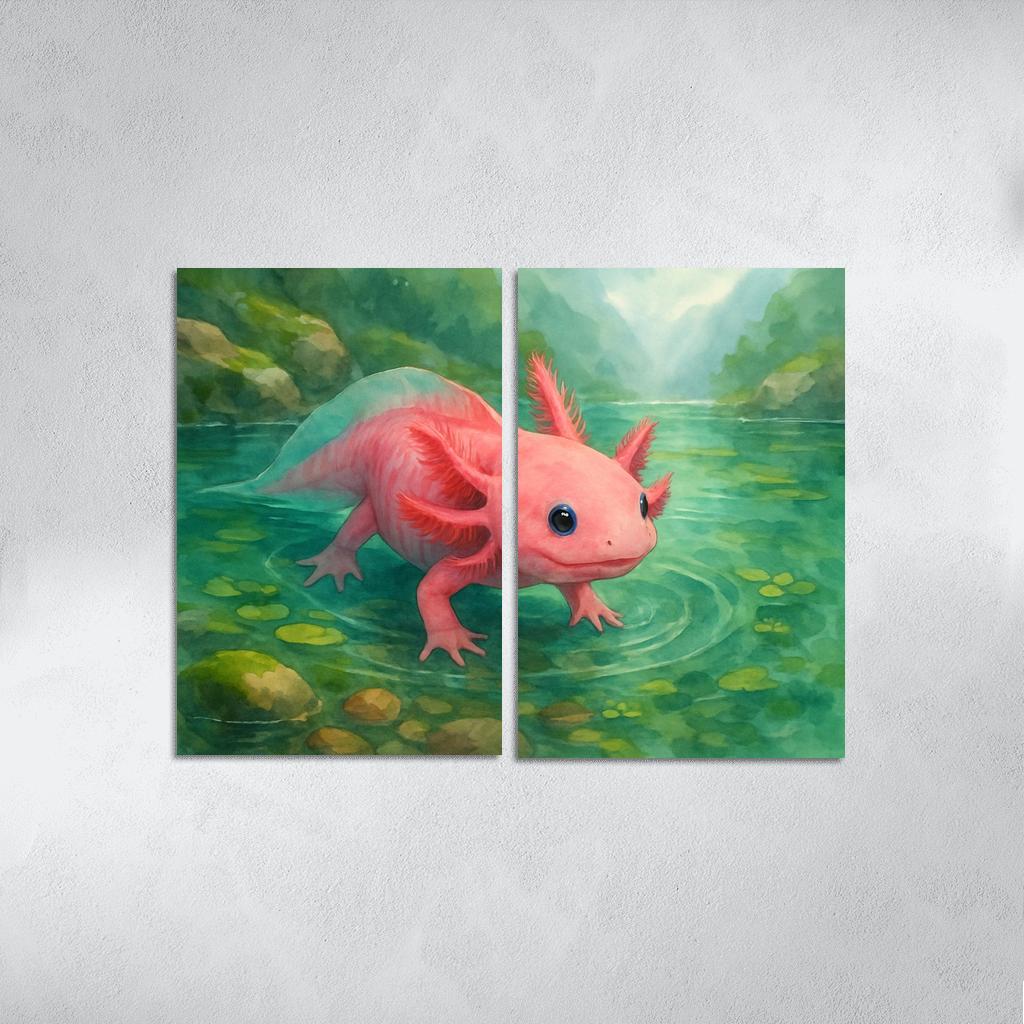 Neon Axolotl In A Mossy Mountain Pool home decor