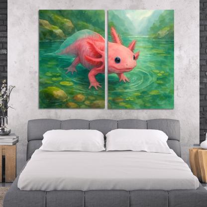 Neon Axolotl In A Mossy Mountain Pool home decor