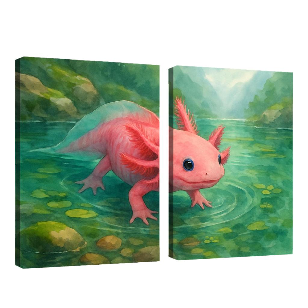 Neon Axolotl In A Mossy Mountain Pool home decor
