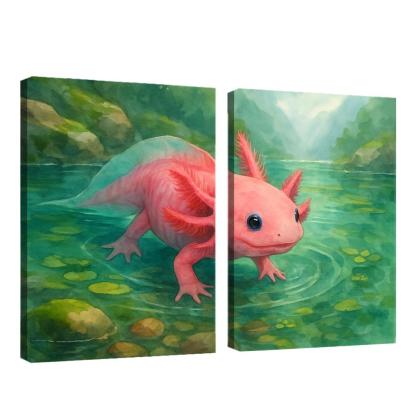Neon Axolotl In A Mossy Mountain Pool home decor