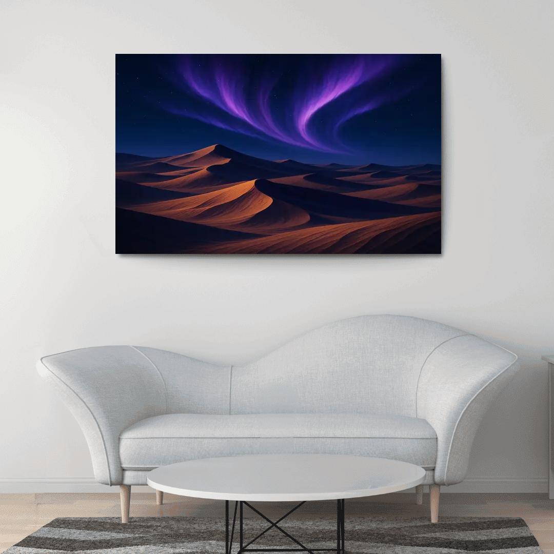 Celestial Dunes Under Violet Aurora canvas paintings frame