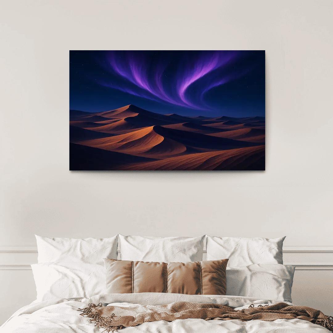 Celestial Dunes Under Violet Aurora canvas paintings frame