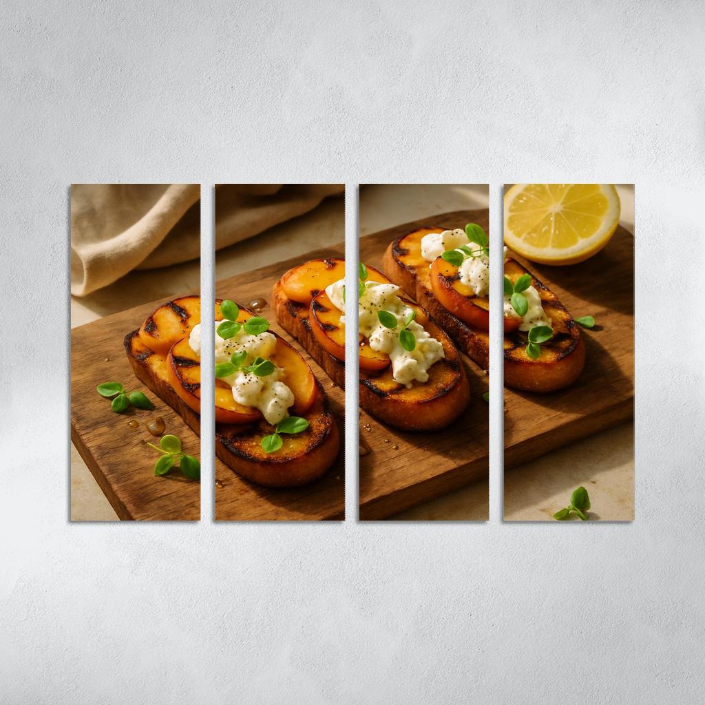 Charred Peach And Burrata Crostini With Honey Basil Drizzle decor