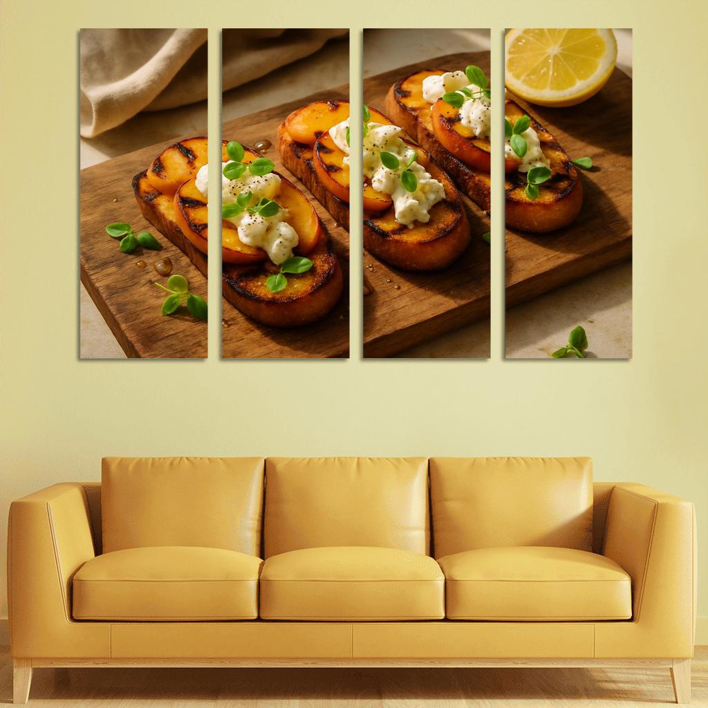 Charred Peach And Burrata Crostini With Honey Basil Drizzle decor
