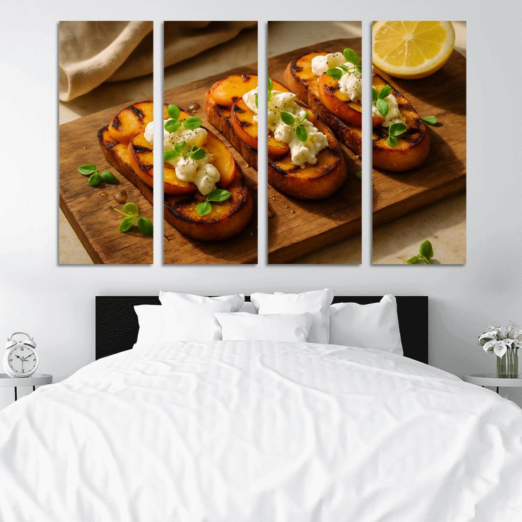 Charred Peach And Burrata Crostini With Honey Basil Drizzle decor