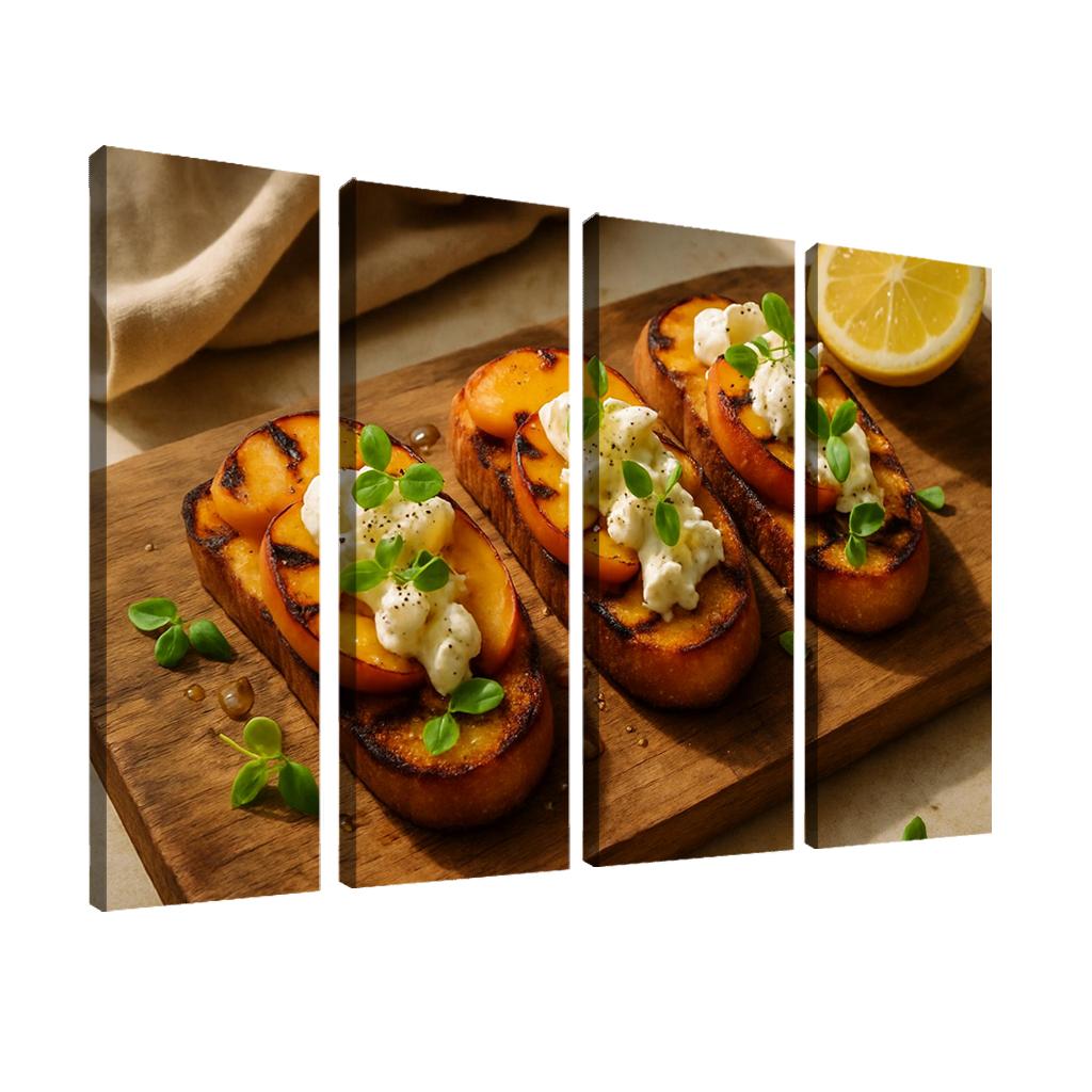 Charred Peach And Burrata Crostini With Honey Basil Drizzle decor