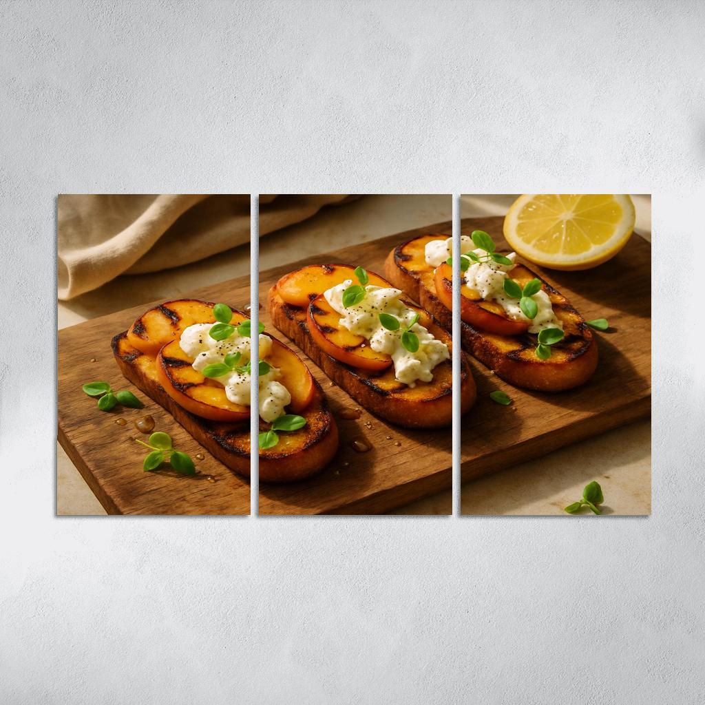Charred Peach And Burrata Crostini With Honey Basil Drizzle decor