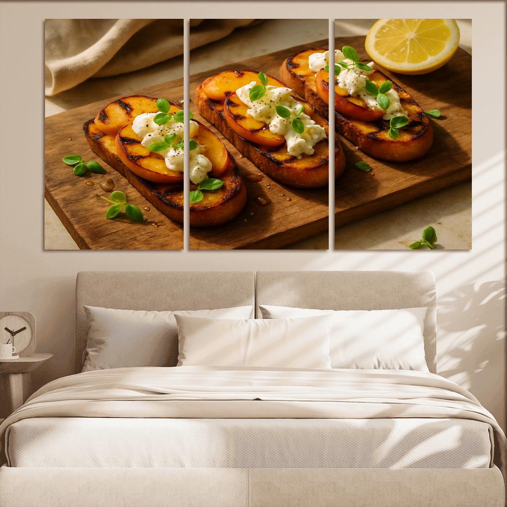 Charred Peach And Burrata Crostini With Honey Basil Drizzle decor