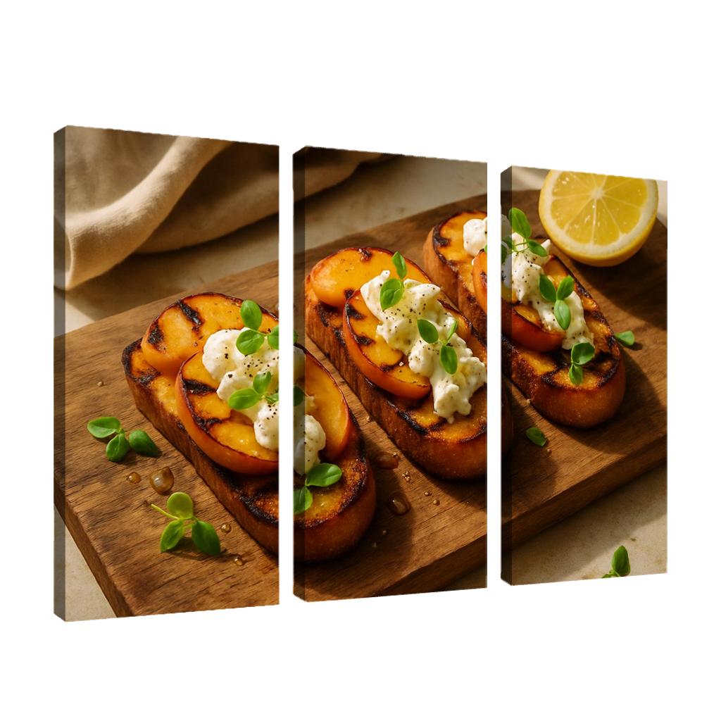 Charred Peach And Burrata Crostini With Honey Basil Drizzle decor