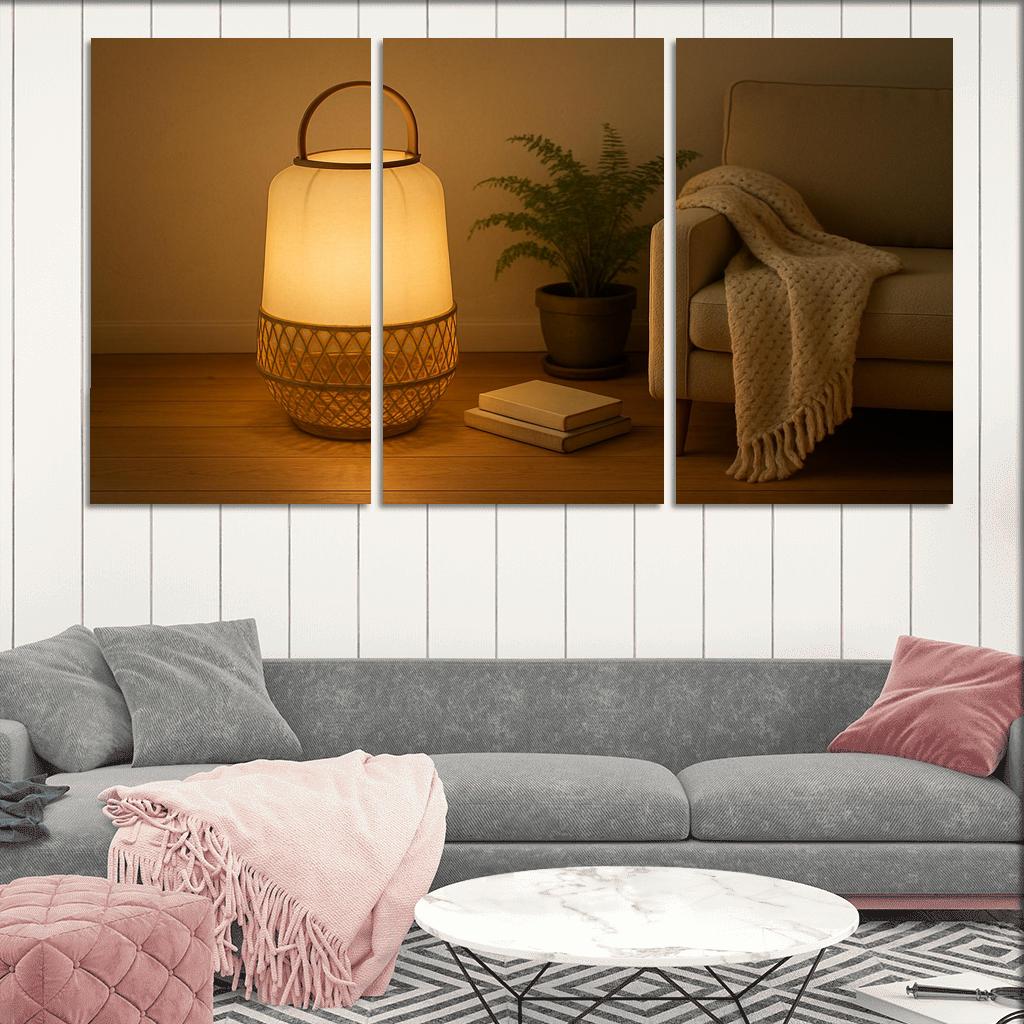 Textured Silk And Woven Rattan Floor Lantern canvas paintings frame