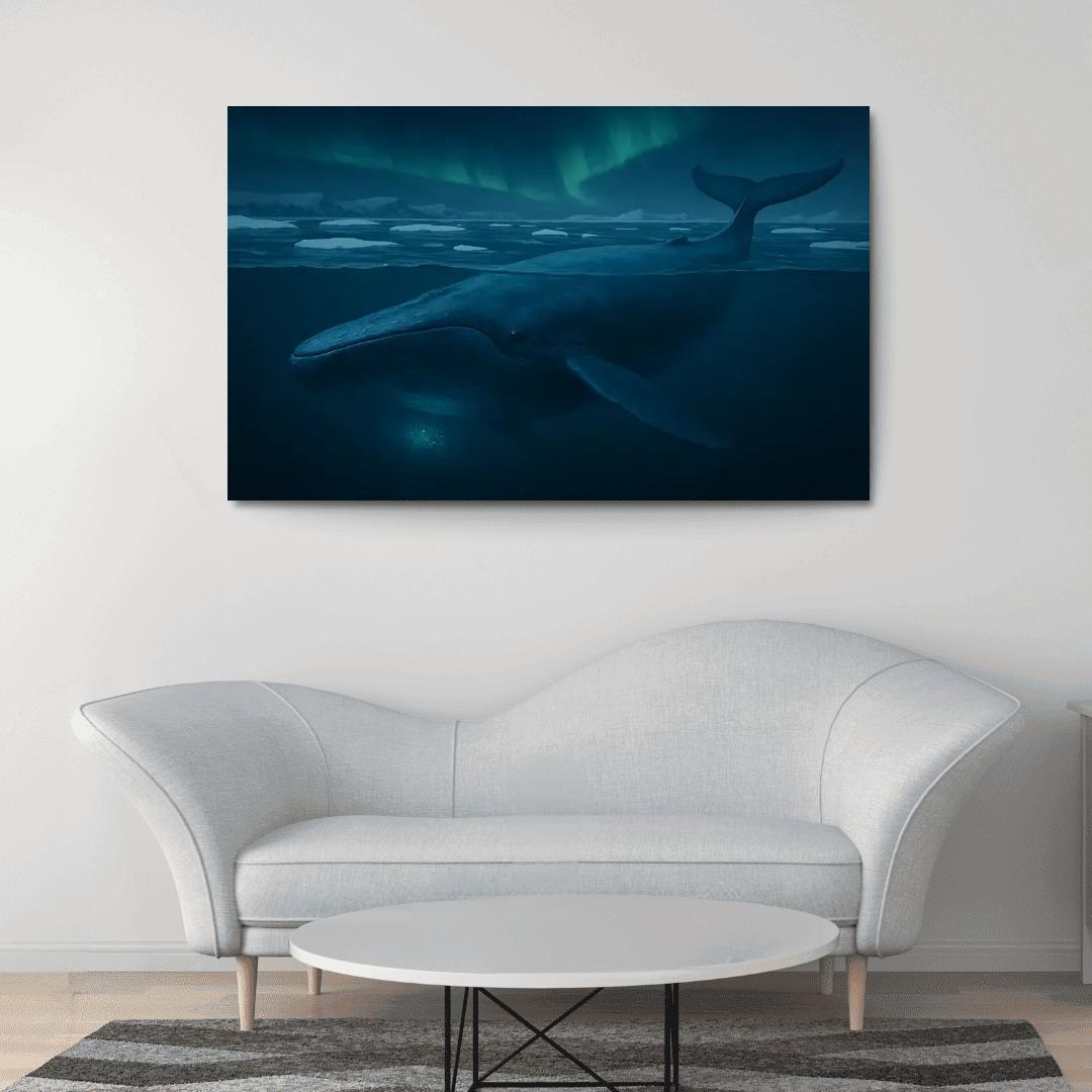 Blue Whale Beneath Arctic Twilight framed paintings