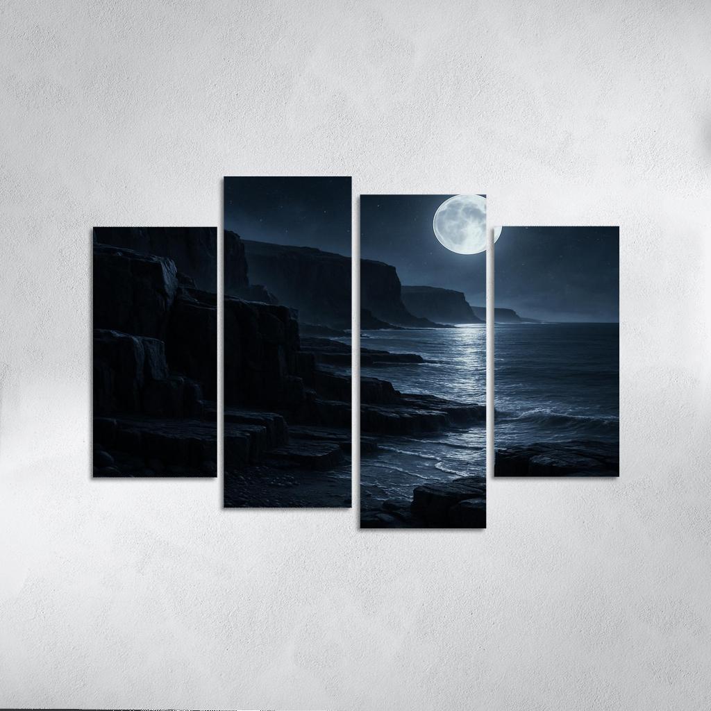 Moonlit Obsidian Coastline framed paintings