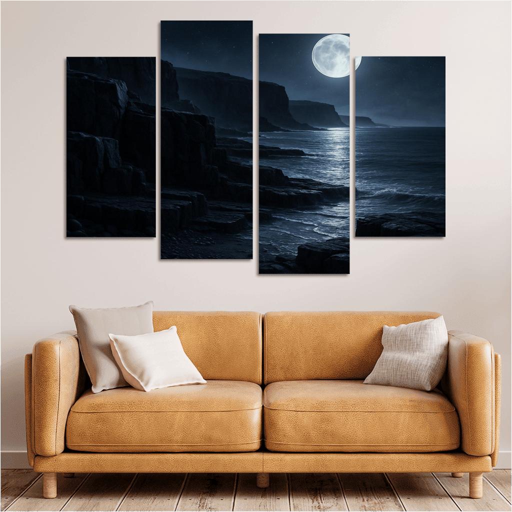Moonlit Obsidian Coastline framed paintings