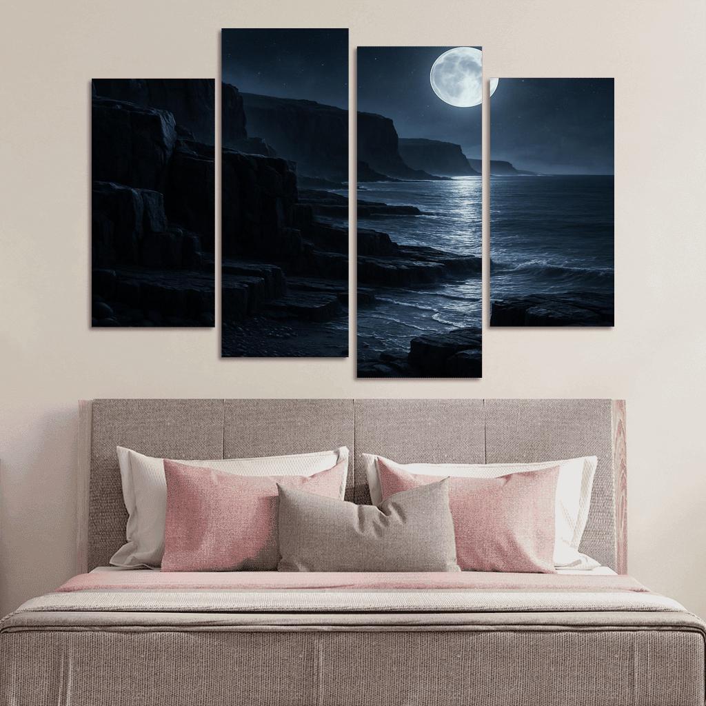 Moonlit Obsidian Coastline framed paintings