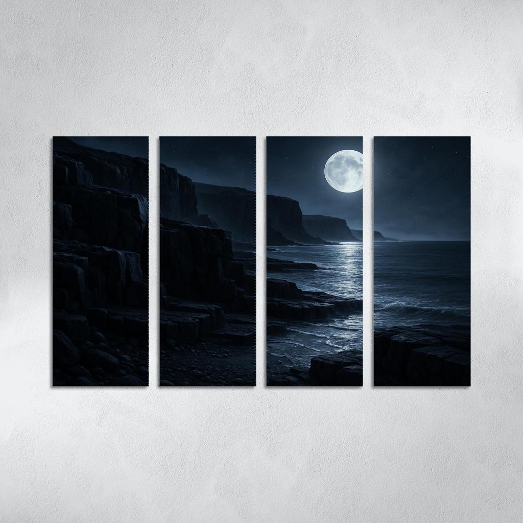 Moonlit Obsidian Coastline framed paintings