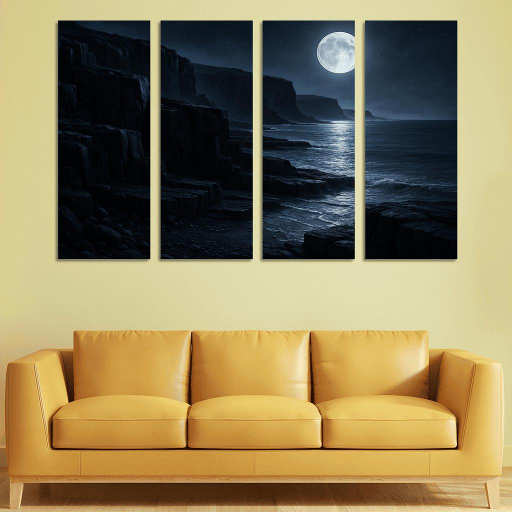 Moonlit Obsidian Coastline framed paintings