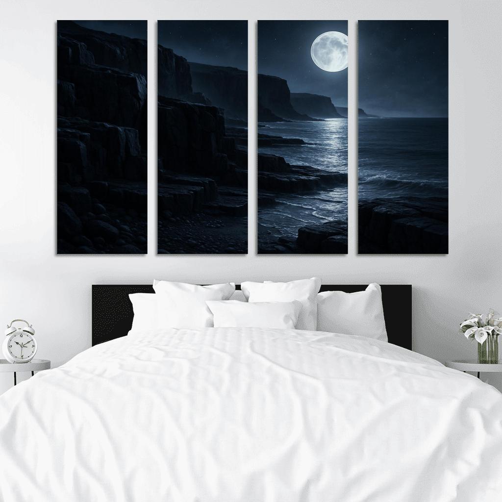 Moonlit Obsidian Coastline framed paintings