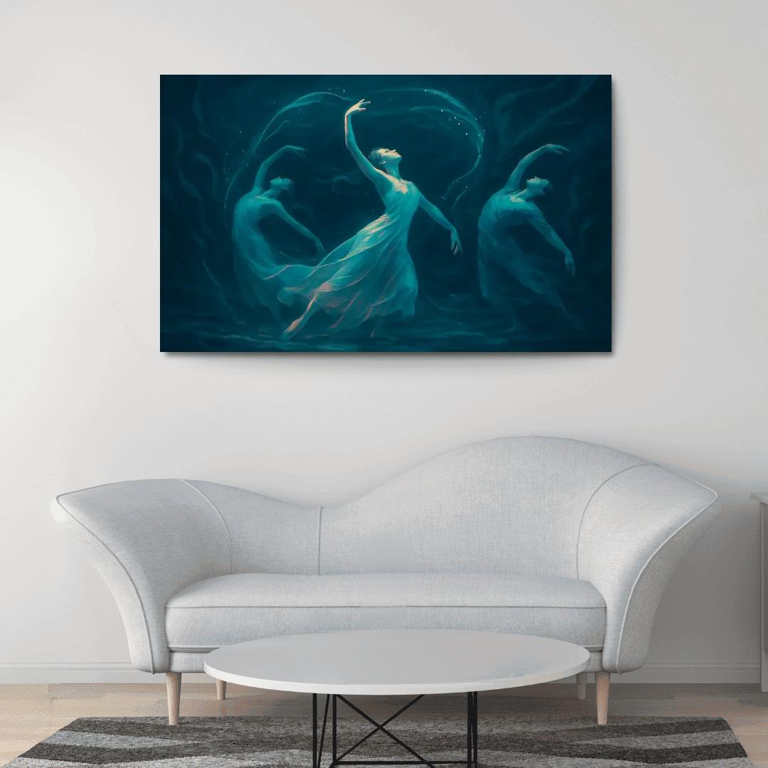 Bioluminescent Contemporary Ocean Dance oil paintings frame
