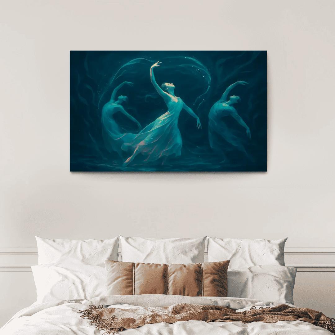 Bioluminescent Contemporary Ocean Dance oil paintings frame