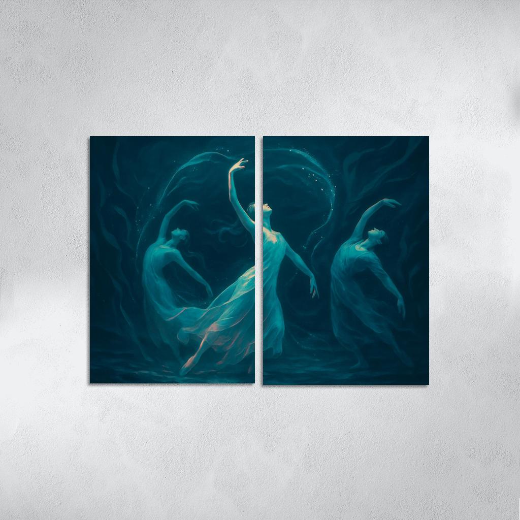 Bioluminescent Contemporary Ocean Dance oil paintings frame