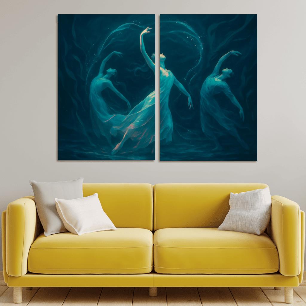 Bioluminescent Contemporary Ocean Dance oil paintings frame