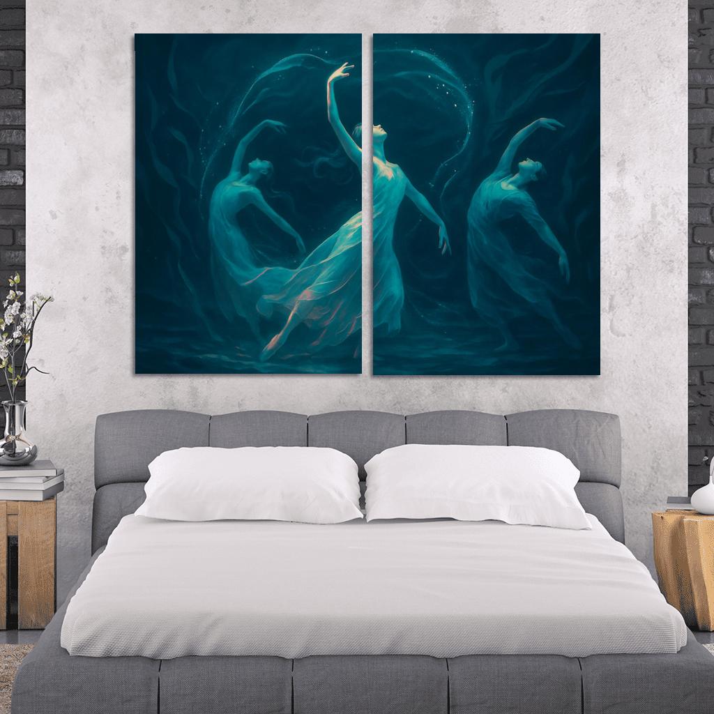 Bioluminescent Contemporary Ocean Dance oil paintings frame