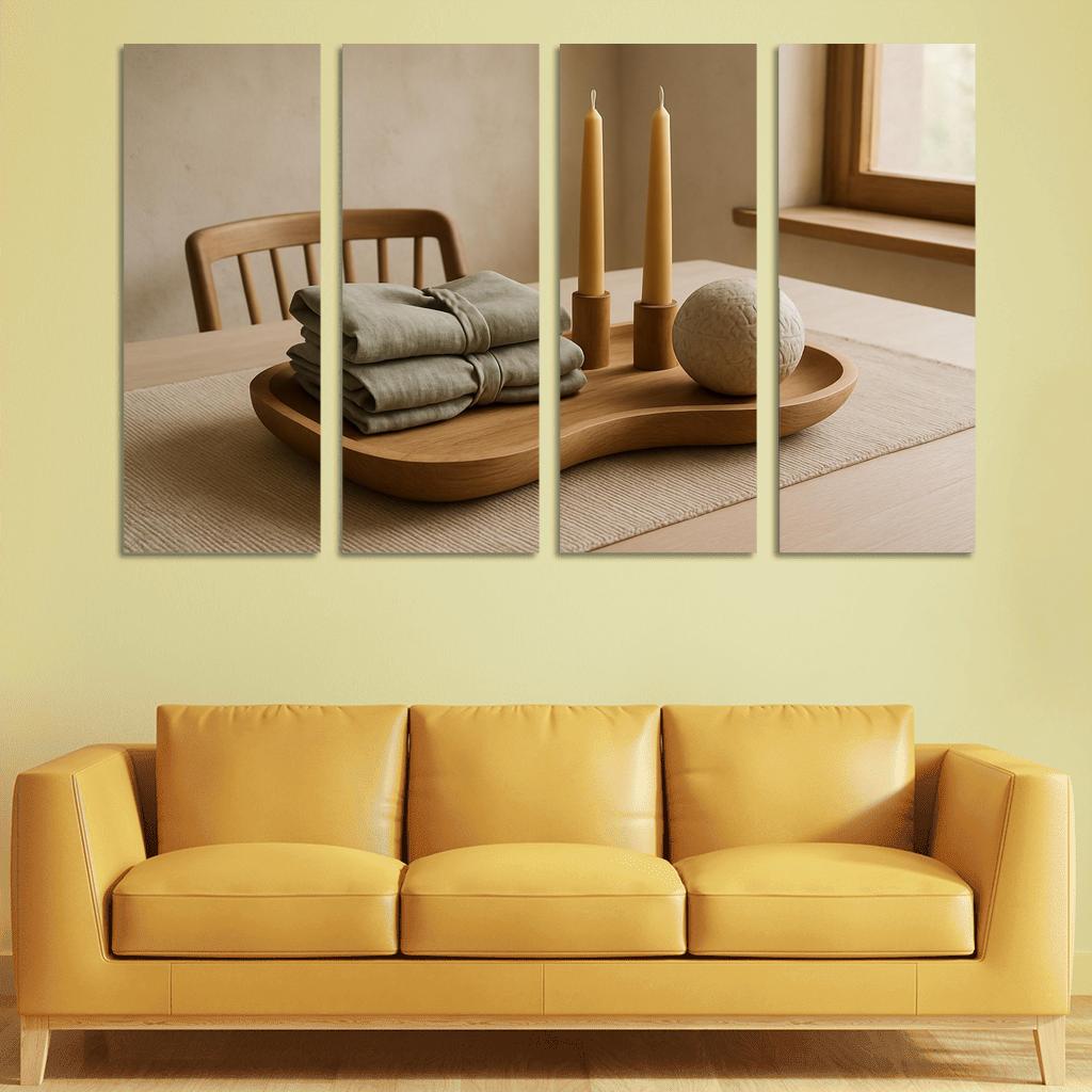 Tactile Linen And Sculpted Oak Centerpiece wall art