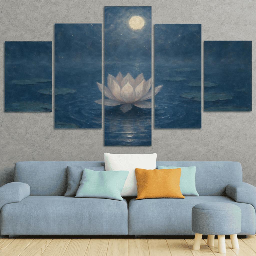 Moonlit Lotus Reverie custom paintings frame