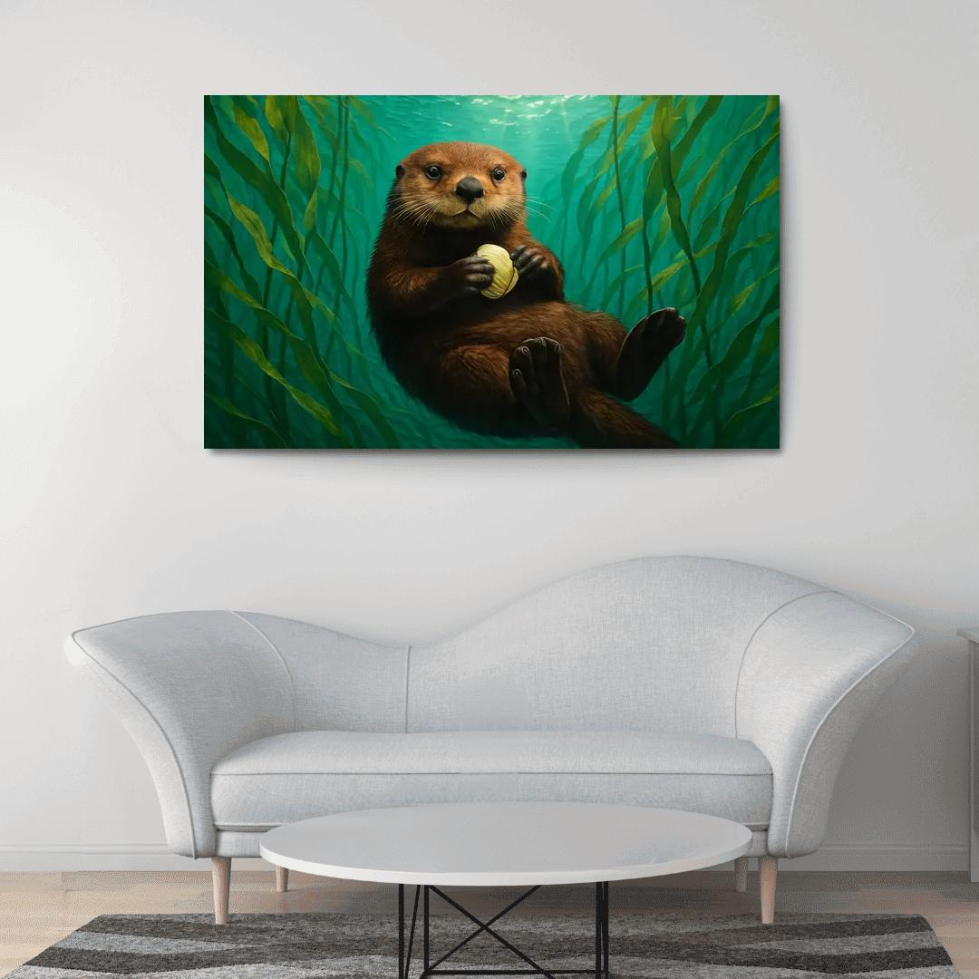 The Playful Sea Otter Floating In A Pacific Kelp Forest multi-panel paintings