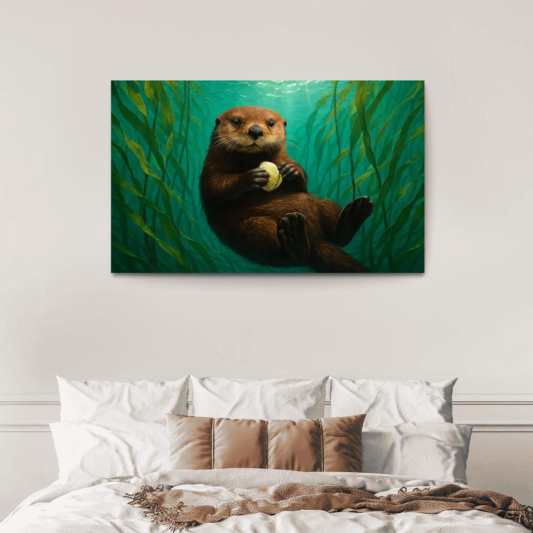 The Playful Sea Otter Floating In A Pacific Kelp Forest multi-panel paintings