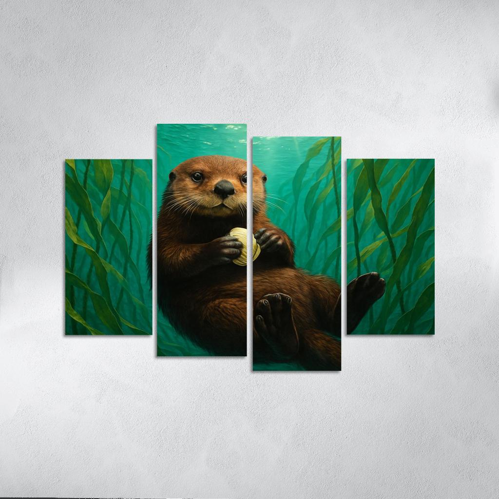 The Playful Sea Otter Floating In A Pacific Kelp Forest multi-panel paintings