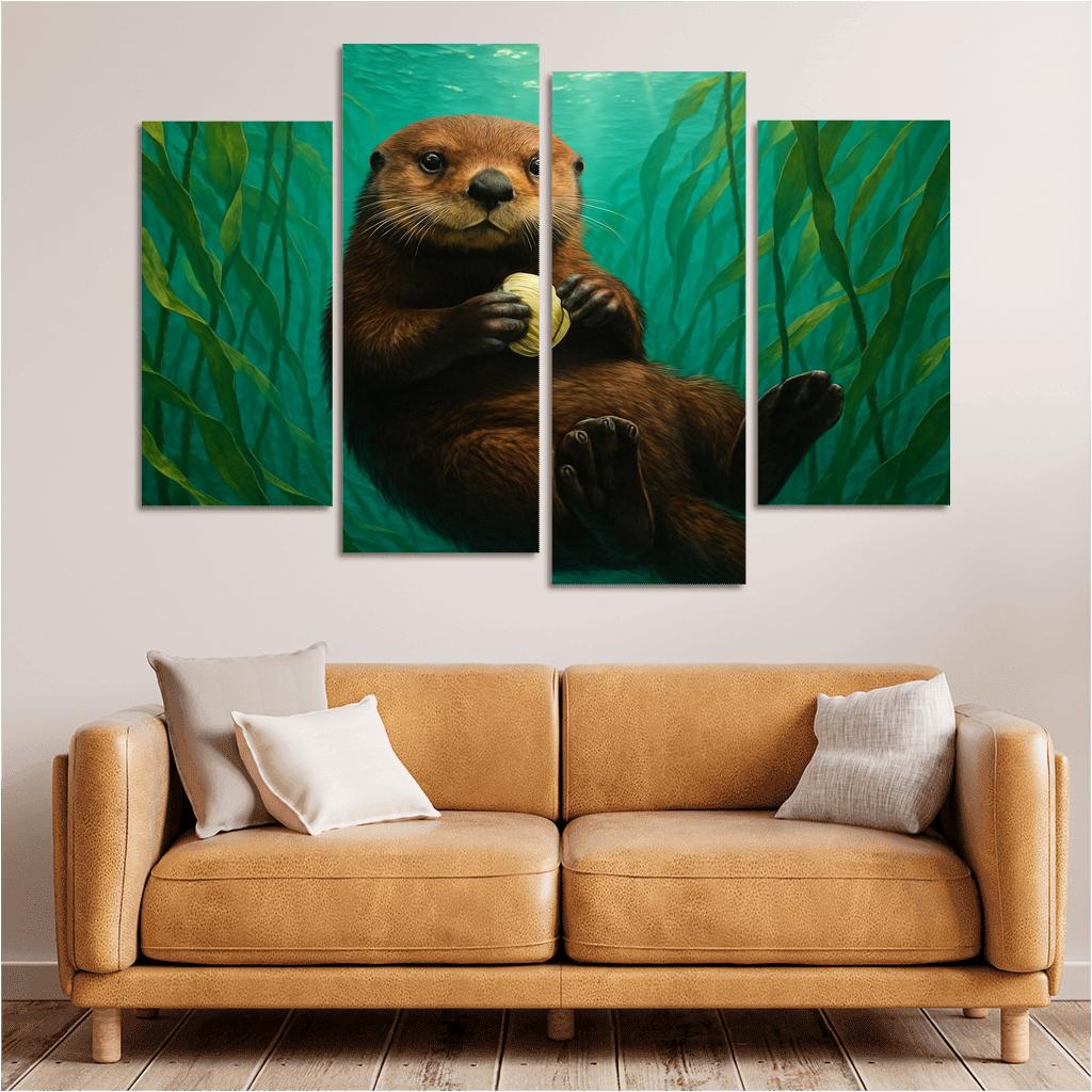 The Playful Sea Otter Floating In A Pacific Kelp Forest multi-panel paintings