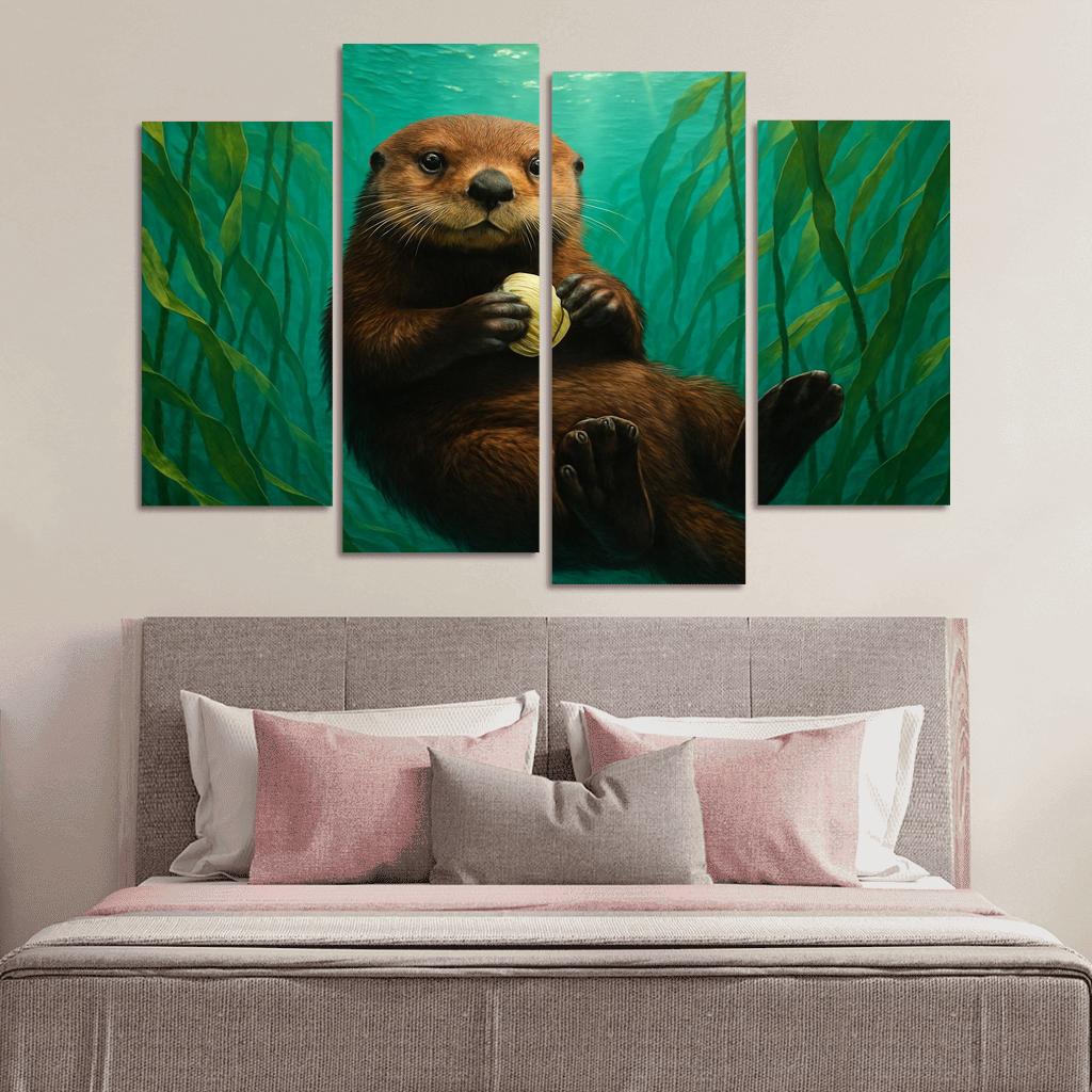 The Playful Sea Otter Floating In A Pacific Kelp Forest multi-panel paintings