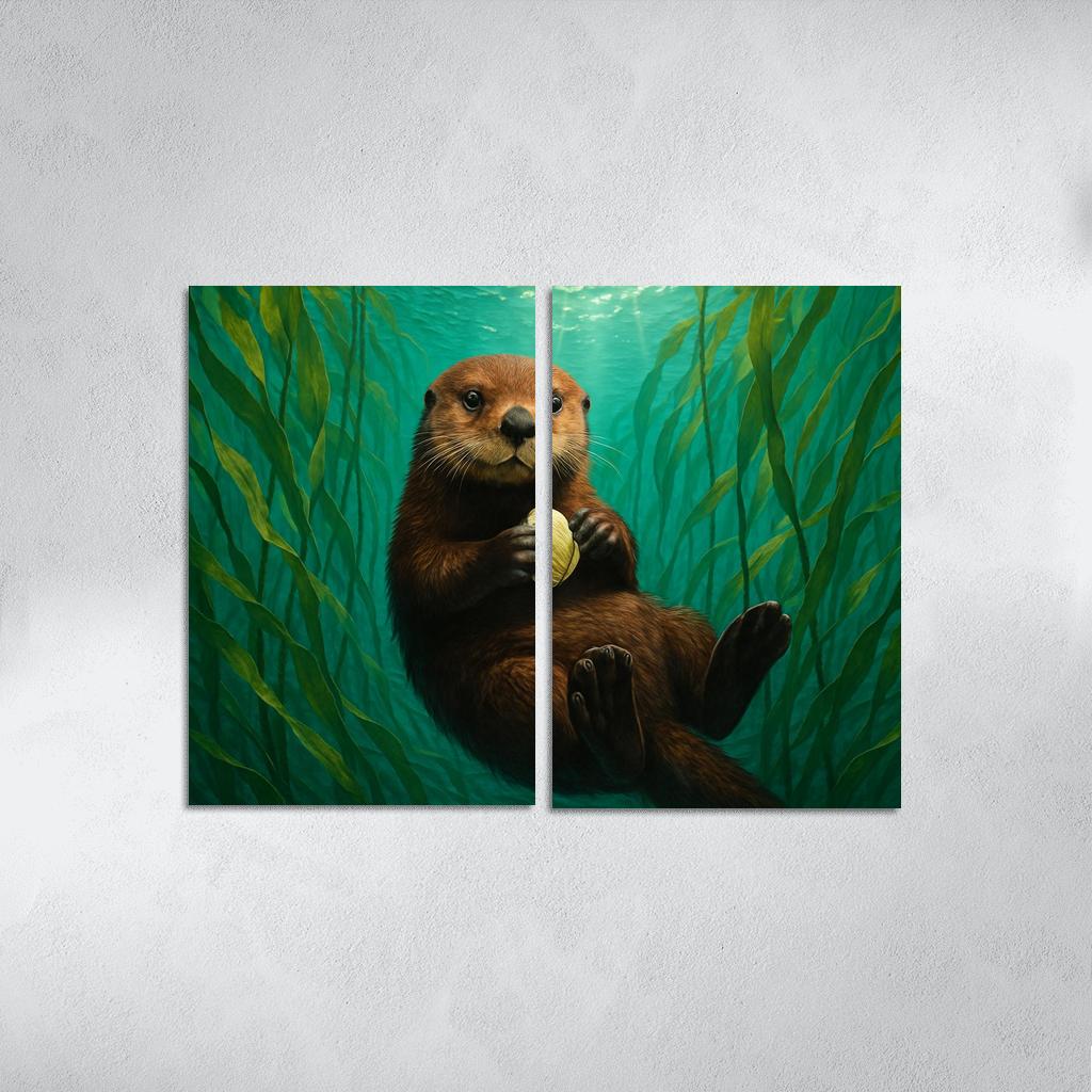 The Playful Sea Otter Floating In A Pacific Kelp Forest multi-panel paintings