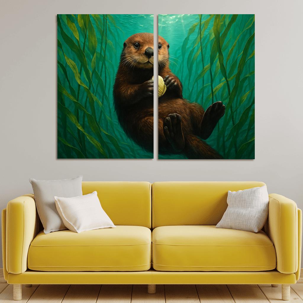 The Playful Sea Otter Floating In A Pacific Kelp Forest multi-panel paintings