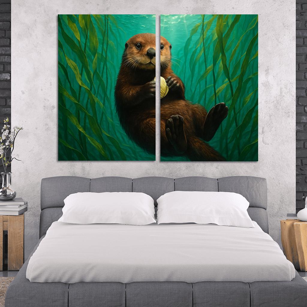 The Playful Sea Otter Floating In A Pacific Kelp Forest multi-panel paintings
