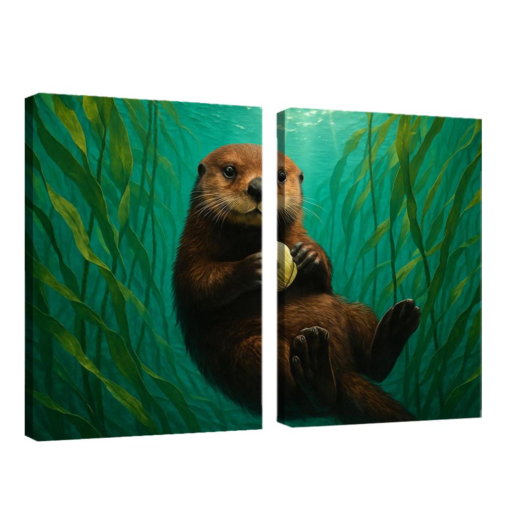 The Playful Sea Otter Floating In A Pacific Kelp Forest multi-panel paintings