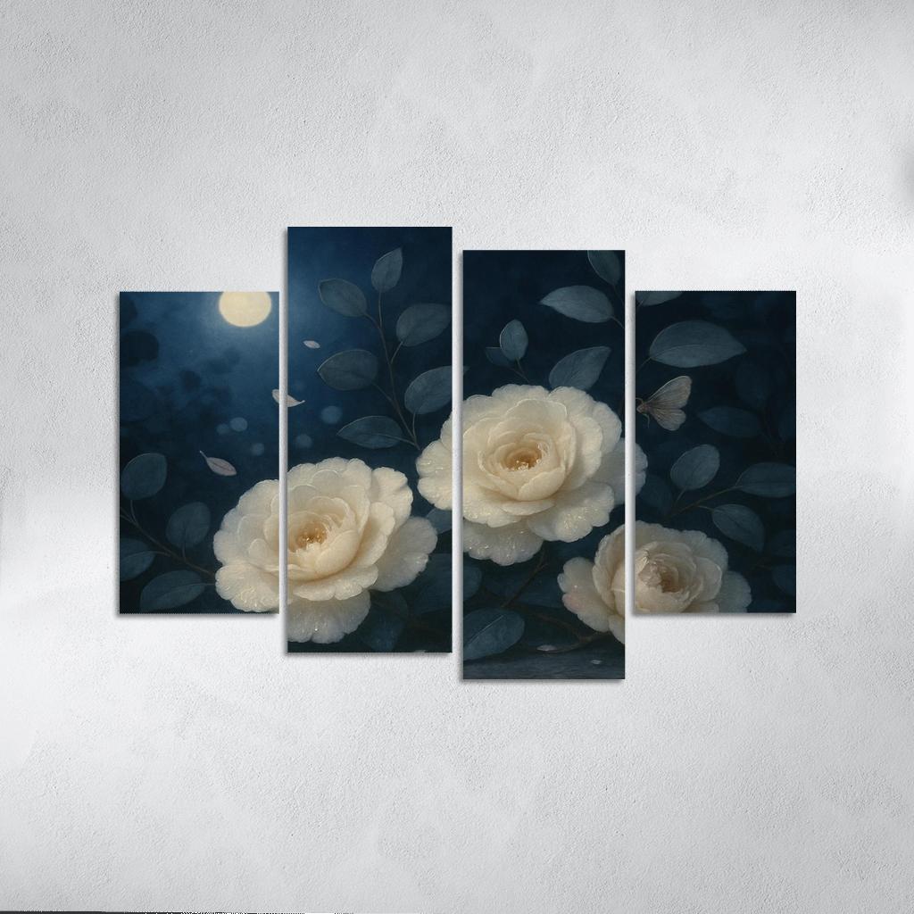 Moonlit Camellia Chorus multi-panel paintings