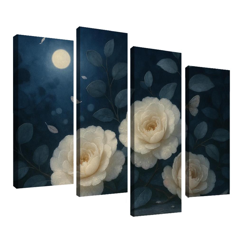 Moonlit Camellia Chorus multi-panel paintings