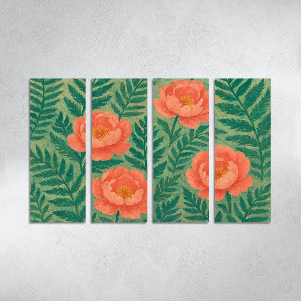 Verdant Fern And Peony Tapestry custom paintings frame