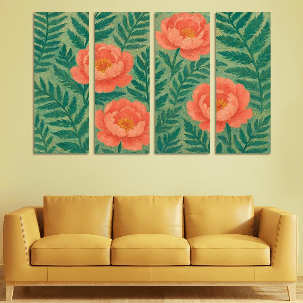 Verdant Fern And Peony Tapestry custom paintings frame