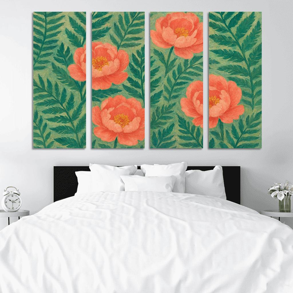 Verdant Fern And Peony Tapestry custom paintings frame
