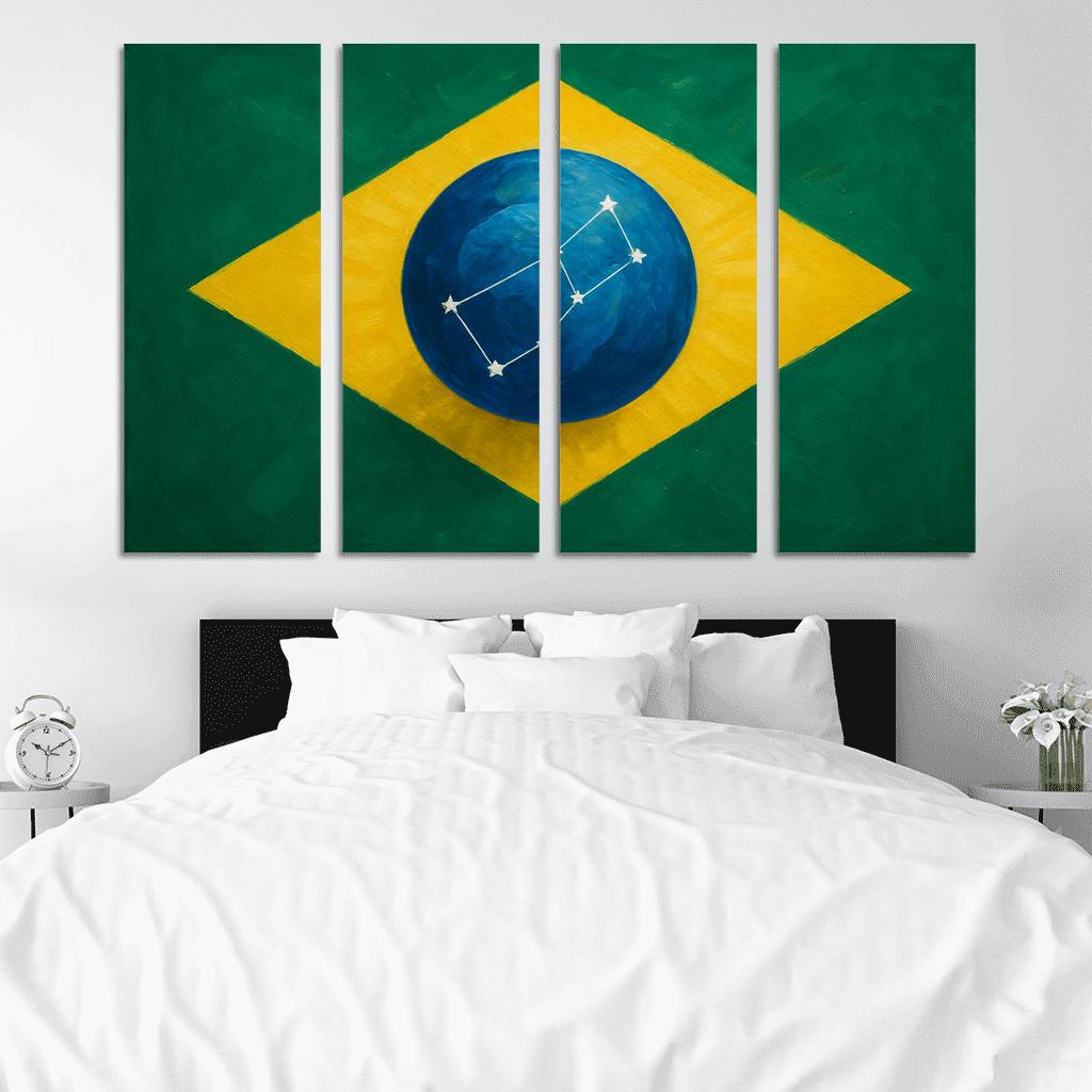 Emerald Globe And Stars A New Take On A Green Field Banner framed paintings