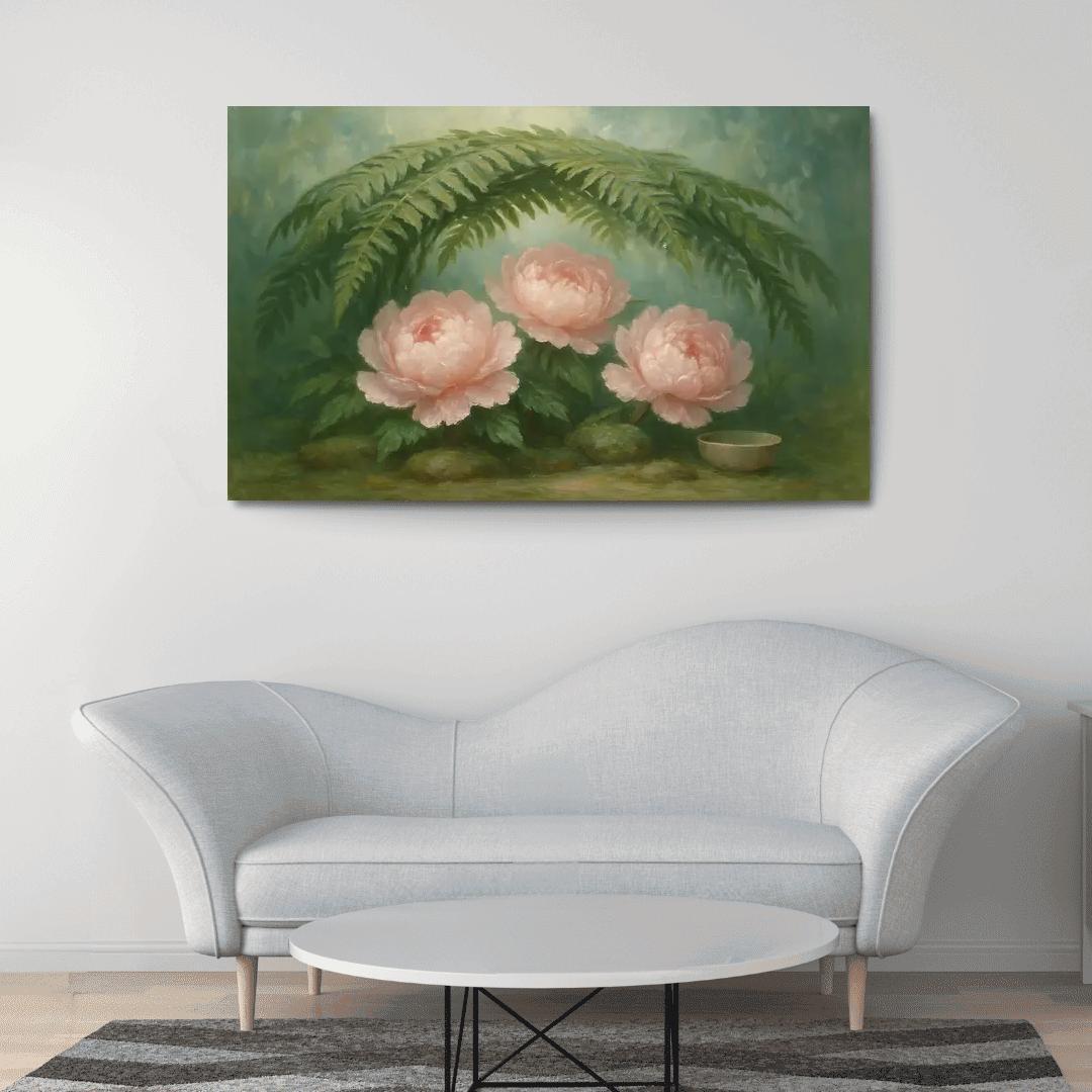 Verdant Fern And Peony Pavilion wall decor