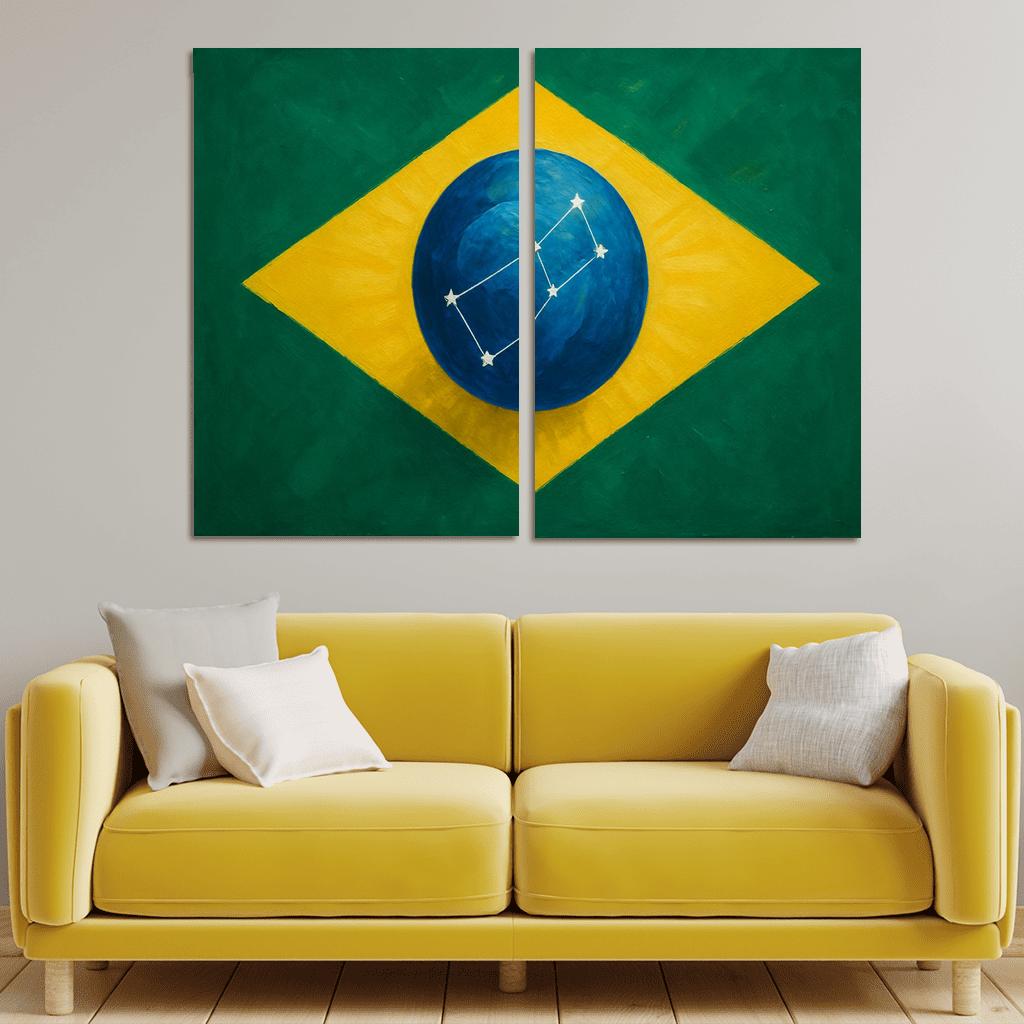 Emerald Globe And Stars A New Take On A Green Field Banner framed paintings