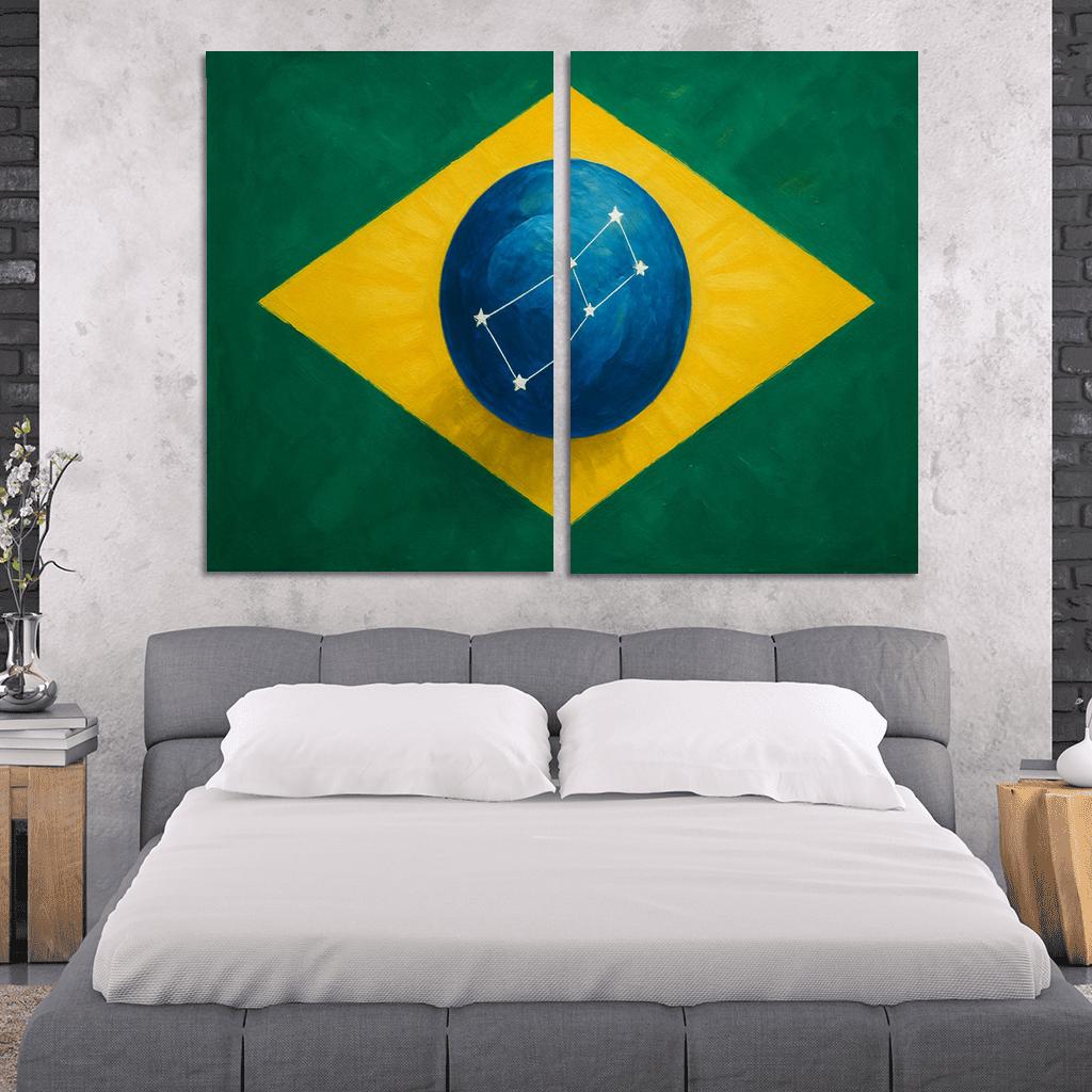 Emerald Globe And Stars A New Take On A Green Field Banner framed paintings