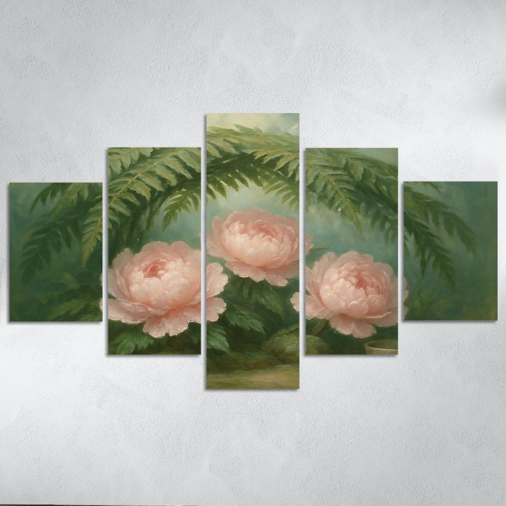 Verdant Fern And Peony Pavilion wall decor