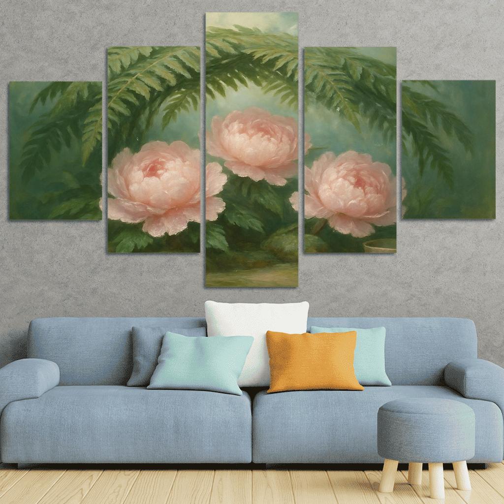 Verdant Fern And Peony Pavilion wall decor