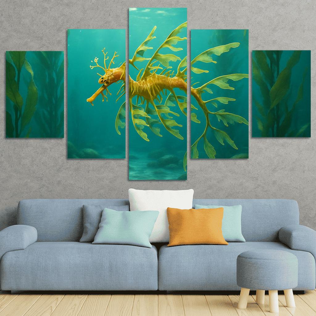Leafy Sea Dragon In Kelp Forest modern paintings frame