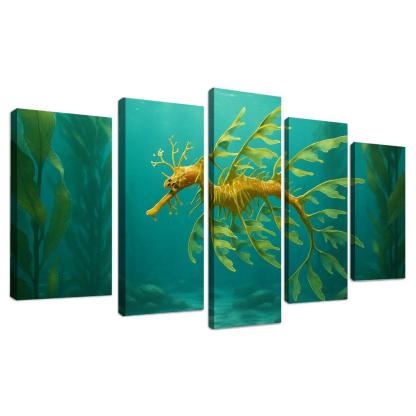 Leafy Sea Dragon In Kelp Forest modern paintings frame